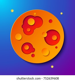 Planet Mars in paper art style, space handmade design, craft vector illustration