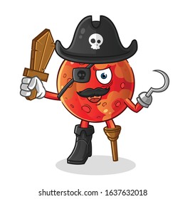 planet mars pirate with wooden swords and hooks. cartoon mascot vector