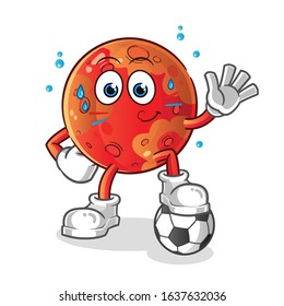 planet mars playing football and waving cartoon. exercise and sweating. cartoon mascot vector
