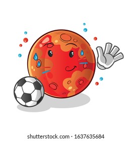 planet mars playing football and waving cartoon. exercise and sweating. cute chibi cartoon mascot vector