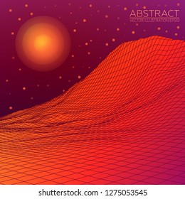 Planet Mars. Red planet abstract digital landscape. Wireframe 3D landscape background. Vector Image EPS10