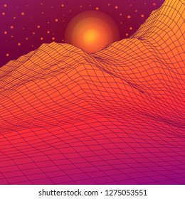 Planet Mars. Red planet abstract digital landscape. Wireframe 3D landscape background. Vector Image EPS10