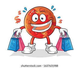 planet mars shopping and holding shopping bags cartoon. cartoon mascot vector