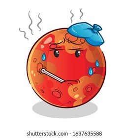 planet mars sick and fever with thermometer and compress cartoon. cute chibi cartoon mascot vector