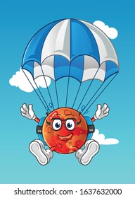 planet mars skydiving cartoon with parachutes and glasses. cartoon mascot vector