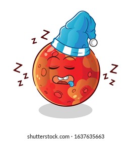 planet mars sleeping with sleeping hat cartoon. cute chibi cartoon mascot vector