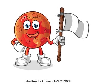 planet mars smiling and holding white surender flag cartoon. cartoon mascot vector