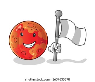 planet mars smiling and holding white surender flag cartoon. cute chibi cartoon mascot vector