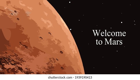 Planet Mars in the starry sky. Red planet in space