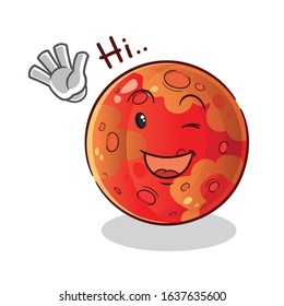 planet mars waving and smiling cartoon. cute chibi cartoon mascot vector
