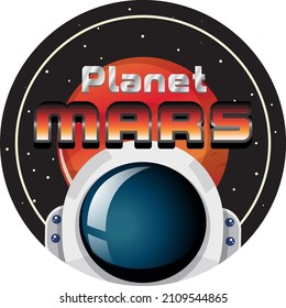 Planet Mars word logo design with astronaut illustration