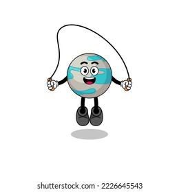 planet mascot cartoon is playing skipping rope , character design