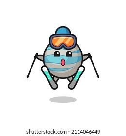 planet mascot character as a ski player , cute style design for t shirt, sticker, logo element