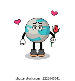 planet mascot falling in love , character design