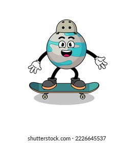 planet mascot playing a skateboard , character design