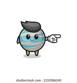 planet mascot with pointing right gesture , cute design