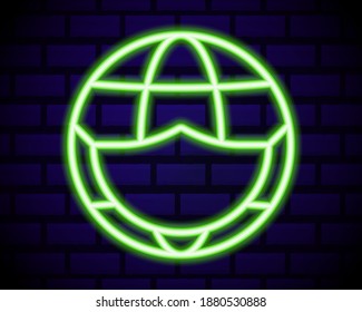 planet in a medical mask. global pandemic concept. infection on all continents of the earth. stock vector illustration in neon style. banner.