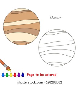 Planet Mercury to be colored, the coloring book for preschool kids with easy educational gaming level.