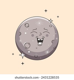 Planet Mercury character in groovy style. Vector illustration