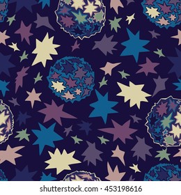 The planet Mercury. Colorful seamless pattern with planets and calligraphy name