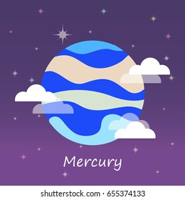 Planet Mercury in flat style in space. Space. Vector illustration.