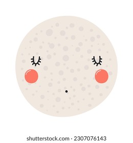 Planet Mercury with kawaii face funny cute cartoon character illustration. Hand drawn Scandinavian style flat design, isolated vector. Kids print element, astronomy, astrology, celestial body, space