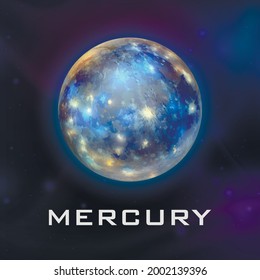 Planet Mercury. Vector 3d Realistic Space Planet in Space Starry Sky. Galaxy, Astronomy, Space Exploration Concept