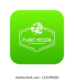 Planet mission icon green vector isolated on white background