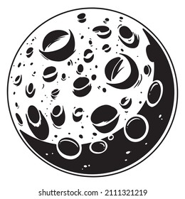 planet moon hand drawn illustration, black white space outline vector