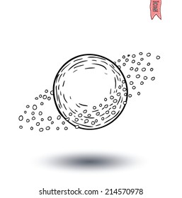 planet with moon icon, hand drawn vector illustration.