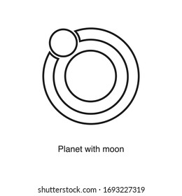 Planet with moon icon vector on white background. Black icon illustration