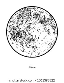 Planet Moon illustration, drawing, engraving, ink, line art, vector