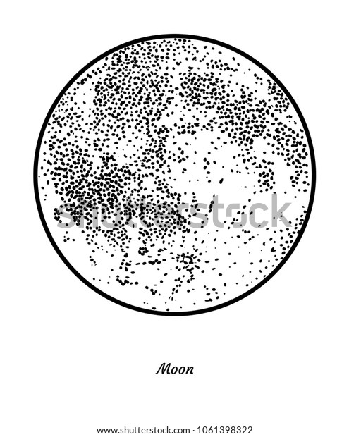 Planet Moon illustration, drawing, engraving, ink,\
line art, vector