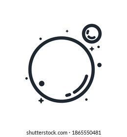planet and moon. Outline style .Space science astronomy icon symbol. Vector Illustration. Black Siluet