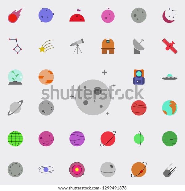 planet moon and stars colored icon.\
Colored Space icons universal set for web and\
mobile
