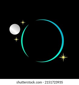 Planet with moon and stars minimal logo design