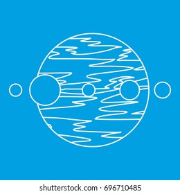 Planet and moons icon blue outline style isolated vector illustration. Thin line sign