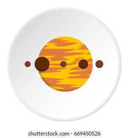 Planet and moons icon in flat circle isolated on white background vector illustration for web