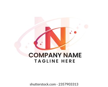 Planet N letter vector logo design. Planet logo. N logo. Digital N Lettering design. Colorful logo. Business. Space. Finance. Modern