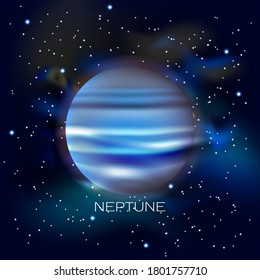 Planeta Neptuno. Contra el fondo del espacio exterior con estrellas y polvo cósmico. Ilustración del vector
