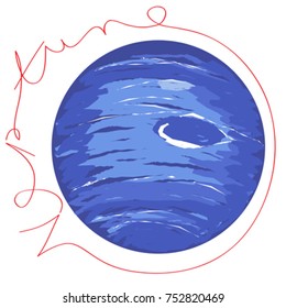 Planet Neptune doodle with elegant text isolated on white