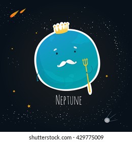 The planet Neptune in the form of a smiley on a star background. Vector illustration.