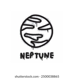 Planet neptune graffiti spray painted black on white.