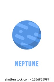 Planet Neptune Poster Design. Raumplanerdesign auf weißem Hintergrund, minimalistische Cartoon-Vektorgrafik. Kinderposter, Wandkunst zum Drucken bereit.