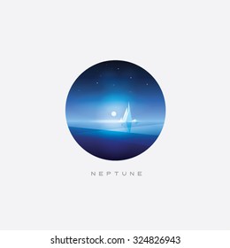 Planet Neptune surface minimalistic contemporary vector illustration