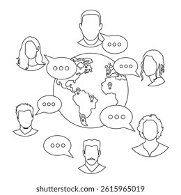 Planet in network chat. Chat with friends from all over the world. World Wide Web. EPS 10.