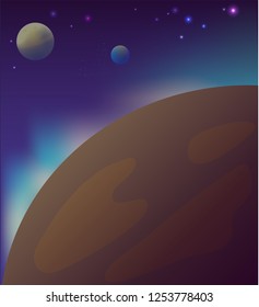 Planet and night sky. Space background