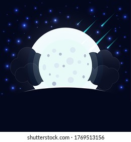 
planet in the night star fall clouds