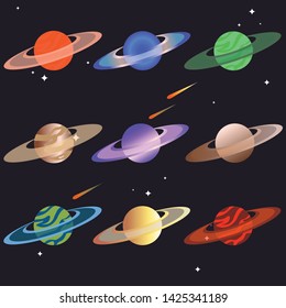 The planet on the dark background set. Web design.Cosmos. Icons.EPS 10 Vector graphics