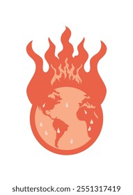 planet on fire global warming icon isolated